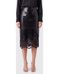 Ermanno Scervino - Croc-Effect Leather Midi Pencil Skirt With Lace Inserts - Lyst