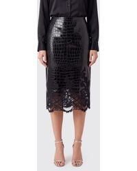 Ermanno Scervino - Croc-Effect Leather Midi Pencil Skirt With Lace Inserts - Lyst
