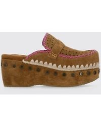 Mou - Suede Clogs With Contrast Stitching And Studs - Lyst