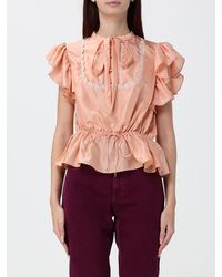 Chloé - Chlo&Eacute Draped Pure Silk Blouse With Ruffled Hem - Lyst