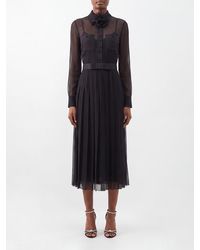 Dolce & Gabbana - Dolce &Amp Gabbana Midi Silk Shirt Dress With Ruffle Collar And Waist Belt - Lyst