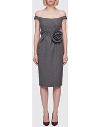 Magda Butrym - Off-The-Shoulder Wool And Silk Pencil Midi Dress With Flower - Lyst