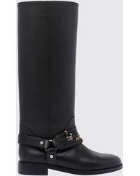 Pinko - Embroidered Calfskin Knee-High Boots With Logo - Lyst