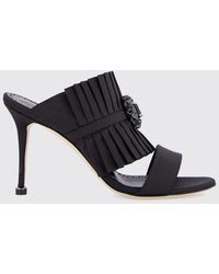 Manolo Blahnik - Danteuil Pleated Silk Mules With Crystal Embellishment - Lyst