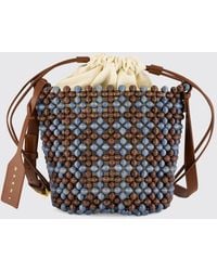 Marni - Wooden Bucket Bag With Abstract Embroidery And Drawstring - Lyst
