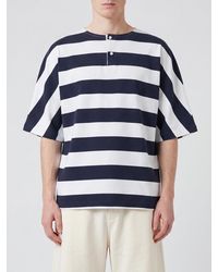 Jacquemus - Striped Cotton T-Shirt With Crewneck And Button Placket - Lyst