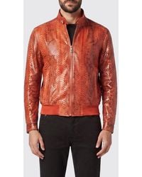 Billionaire - Snakeskin Leather Bomber Jacket With High Collar And Zip Closure - Lyst