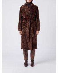 Arma - Abrigo Largo Cruzado De Shearling Con Cuello Chal Y Cinturón - Lyst