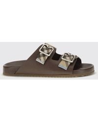 Burberry - Urchin Leather Flat Sandals With Vintage Check Straps - Lyst
