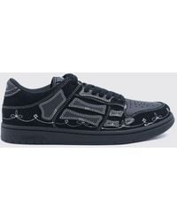 Amiri - Skel Top Low Leather Trainers With Contrasting Embroidered Appliqués - Lyst