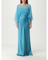 Alberta Ferretti - Long Satin Dress With Removable Chiffon Cape Top - Lyst