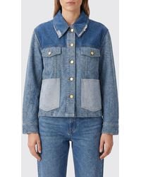 Ganni - Cazadora Vaquera Corta De Denim De Algodón Con Diseño Patchwork - Lyst