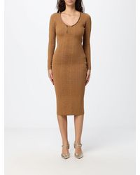 Elisabetta Franchi - Slim Fit Jersey Midi Sheath Dress With Long Sleeves - Lyst