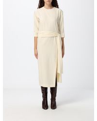 Crida Milano - Gertrude Wool Midi Sheath Dress With Long Sleeves And Waist Belt - Lyst