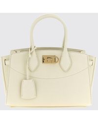 Ferragamo - Medium Studio Calfskin Leather Handbag With Gancini Logo - Lyst