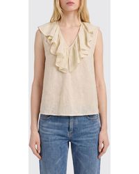 Momoní - Momon&Igrave Sleeveless Cotton V-Neck Blouse With Ruffles - Lyst