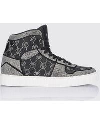 Philipp Plein - Leather Sneakers With Applied Rhinestones - Lyst