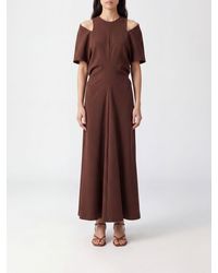 FEDERICA TOSI - Short-Sleeved Wool Blend Midi Dress With Cut-Out Shoulders - Lyst