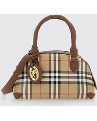 Burberry - Primrose Mini Cotton And Leather Bowling Bag With Vintage Check Pattern - Lyst