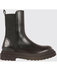 Brunello Cucinelli - Smooth Leather Chelsea Boots With Lug Sole And Monili - Lyst