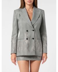Philipp Plein - Double-Breasted Check Blazer With Crystal Embellishment - Lyst
