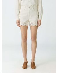 FRAME - High-Waisted Straight Fit Cotton Shorts With Scalloped Hem - Lyst