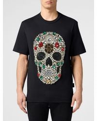 Philipp Plein - Cotton T-Shirt With Skull Print And Rhinestone Applications - Lyst
