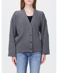 Dondup - V-Neck Pure Wool Cardigan With Button Closure And Epaulettes - Lyst