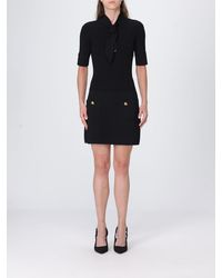Elisabetta Franchi - Knit Mini Dress With Pussy-Bow Collar And Pockets - Lyst