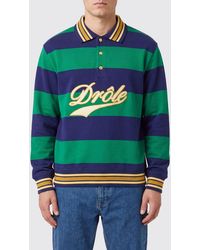 Drole de Monsieur - Long-Sleeve Cotton Polo Shirt With Striped Trim - Lyst