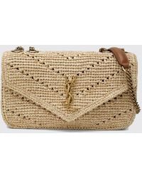 Saint Laurent - Loulou Small Crochet Raffia Shoulder Bag With Ysl Monogram - Lyst