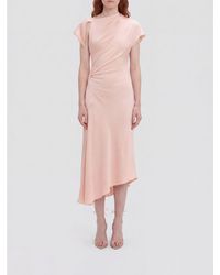 Victoria Beckham - Asymmetric Slim Fit Midi Dress With Short Sleeves - Lyst