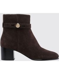 Tory Burch - Suede Ankle Boots With Double T Logo And Mid Heel - Lyst