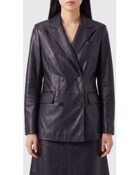 Salvatore Santoro - Double-Breasted Ovine Leather Blazer With Classic Lapels - Lyst