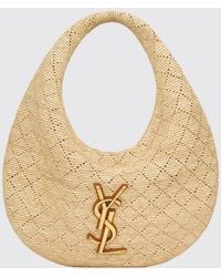 Saint Laurent - Icare Crochet Raffia Shoulder Bag With Ysl Logo - Lyst