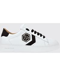 Philipp Plein - Low-Top Leather Sneakers With Monogram And Hexagon Logo - Lyst