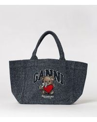Ganni - Denim Large Bear Tote Bag - Lyst
