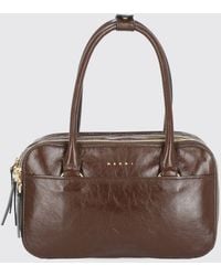 Marni - Small Leather Boston Bag With Wrinkled Effect And Double Handle - Lyst