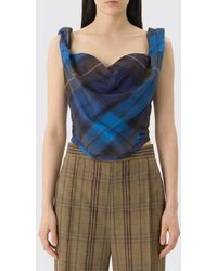 Vivienne Westwood - Draped Tartan Wool Corset Top With Sweetheart Neckline - Lyst
