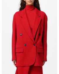 Tela - Relaxed Fit Double-Breasted Wool Blend Blazer With V-Neck - Lyst