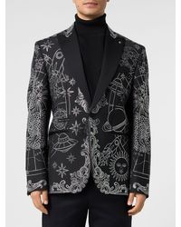 Philipp Plein - Zodiaco Wool-Blend Blazer With Crystal Embroidery - Lyst