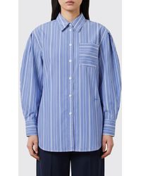 Ganni - Camisa De Algodón A Rayas Con Mangas Abullonadas Y Cuello Clásico - Lyst