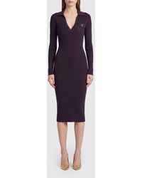 Elisabetta Franchi - Ribbed-Knit V-Neck Midi Sheath Dress - Lyst