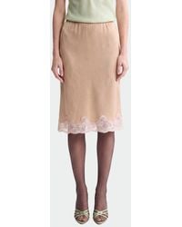 Saint Laurent - Satin Midi Skirt With Lace Inserts - Lyst