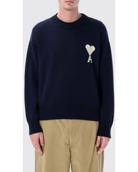 Ami Paris - Wool And Cotton Knit Sweater With Logo - Lyst