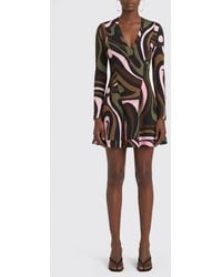 PUCCI - Marmo Print Viscose Flared Mini Dress With V-Neck - Lyst