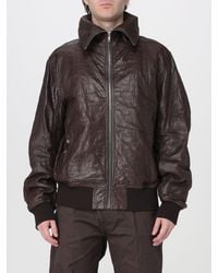 Rick Owens - Leather Bomber Jacket With Crinkled Effect And High Neck - Lyst