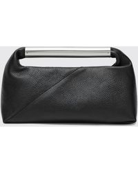 MM6 by Maison Margiela - Grained Calf Leather Handbag With Metallic Handle - Lyst