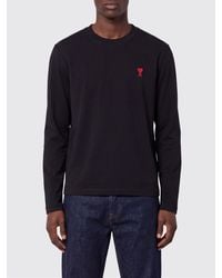 Ami Paris - Long-Sleeved Cotton Jersey T-Shirt With Embroidered Logo - Lyst