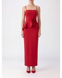 ROTATE BIRGER CHRISTENSEN - Ruffled Crêpe Long Evening Gown With Back Slit - Lyst